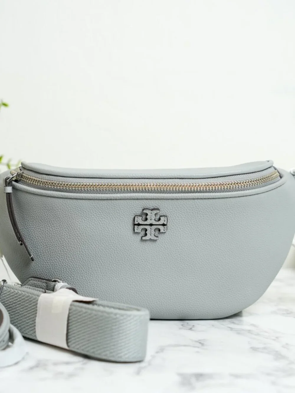 Tory Burch Thea Pebbled Leather Belt Bag Fanny Pack in Misty Cloud 165917 NWT